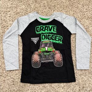 Grave Digger Kids Long Sleeve Shirt - Black and Gray